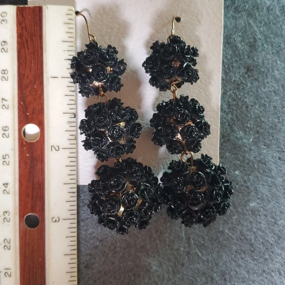 Black Rose Goldtone Chandelier Earrings
